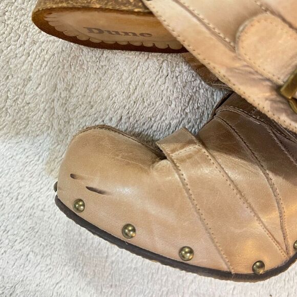 Dune Womens Beige Leather Mules Clogs Heels 41 Cone Heel Buckle Slip On - Picture 11 of 16